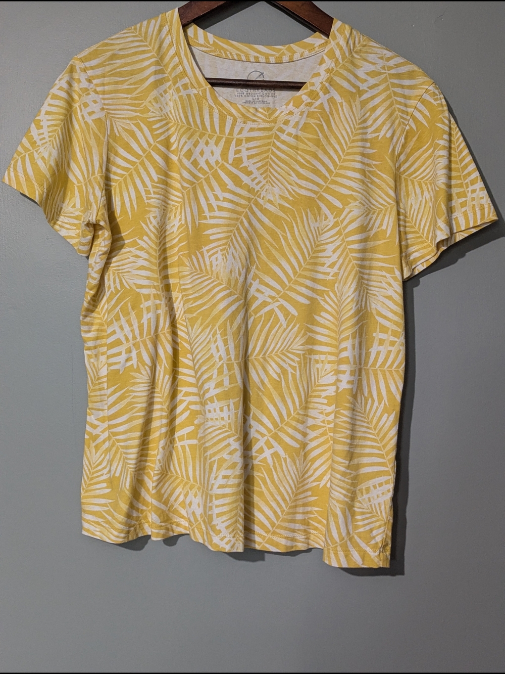 Eco Threads Women's Sunny Yellow Tropical Palm-Print T-Shirtβ Island Vibe